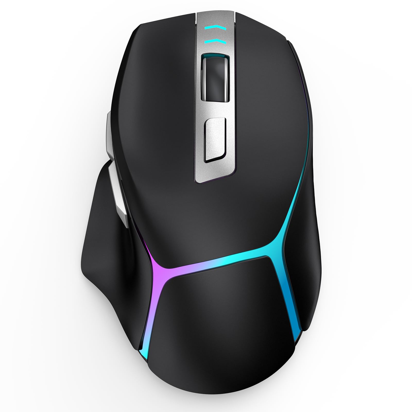 GAMCATZ Ratón inalámbrico para juegos, mouse ergonómico RGB de 12500 DPI con conectividad de tres modos (Bluetooth 5.1/2.4G/cable), ratones recargables USB-C para computadora, Mac, iPad, laptop y PC