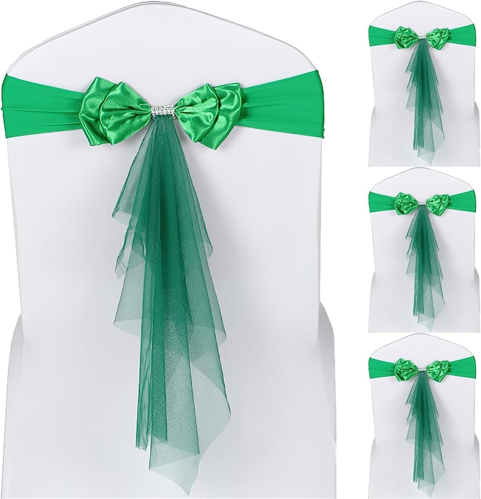 Kokardy na krzesła weselne,Eleganckie szarfy, Kokarda na krzesło, kokarda z organzy ślubnej, tiulowy tył krzesła, kwiat na pokrowce na krzesła, szarfa na przyjęcie urodzinowe, hotelowa dekoracja, 4 sz
