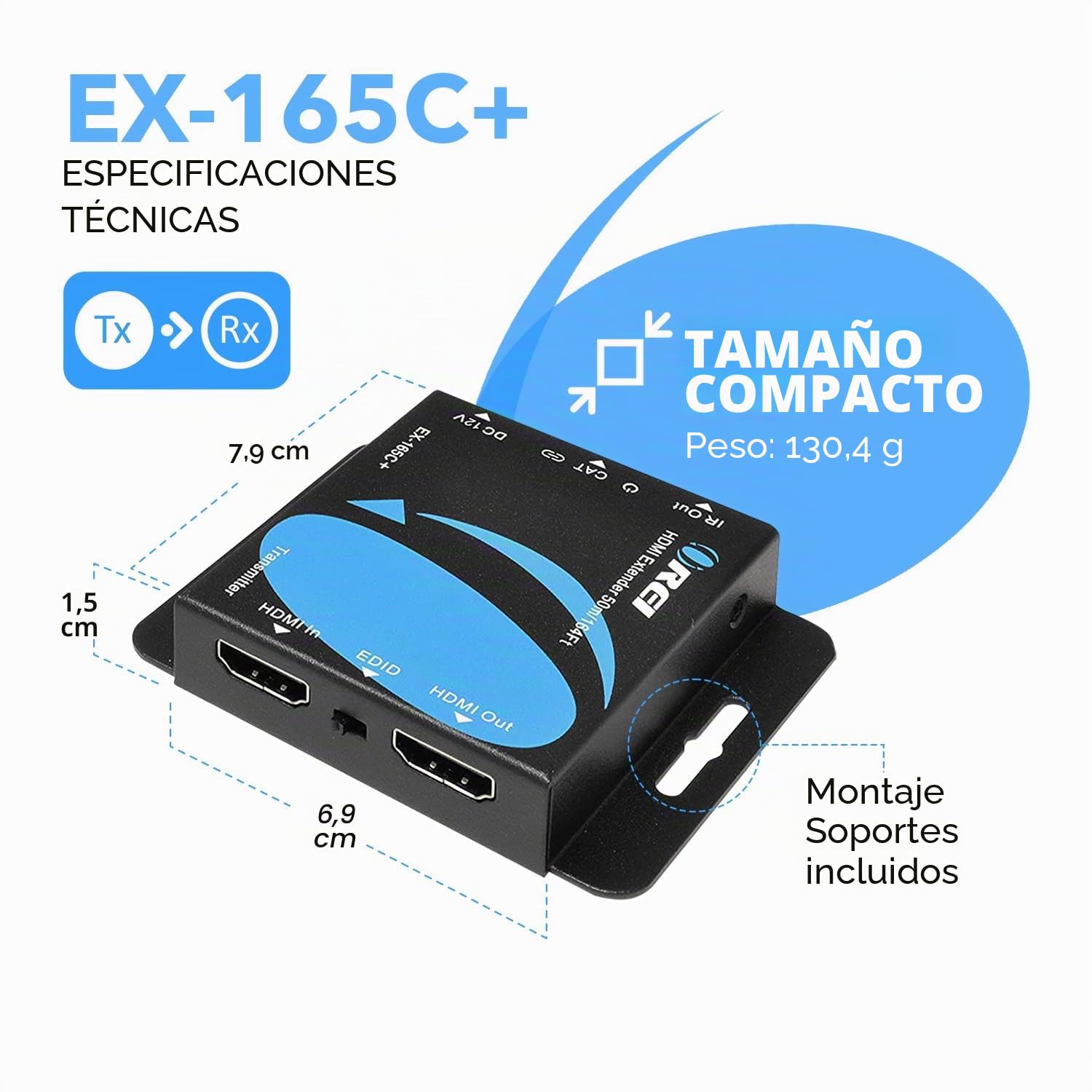 OREI Extensor HDMI a través de Ethernet sobre CAT5/CAT6, con IR de hasta 164 pies - Loop Out - Full 1080P @ 60Hz Pover sobre cable Distribución de señal Full HD