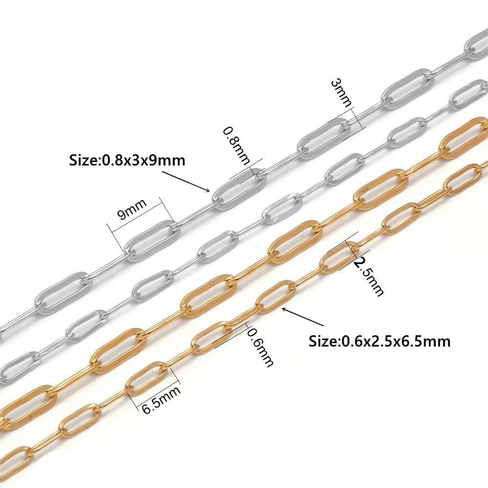 Catena per Creazione Catena a Maglie ovali in Acciaio Inossidabile da 2 m, for la creazione di Gioielli Fai da Te, collane(Steel 50m,0.6x2x5mm)