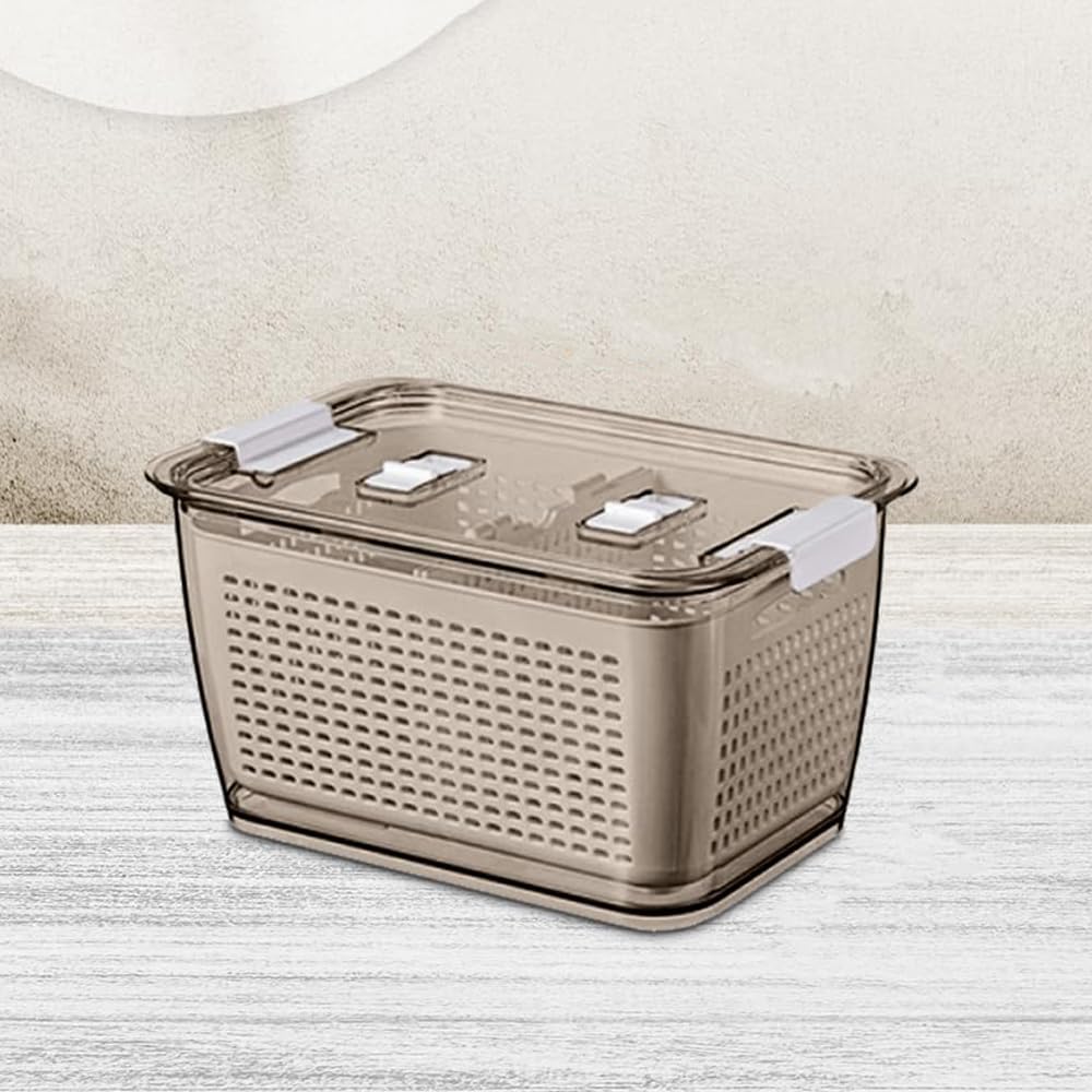 Kuber Industries Small Refrigerator Storage Crisper with Lid & Detachable Hollow Basket (Brown)