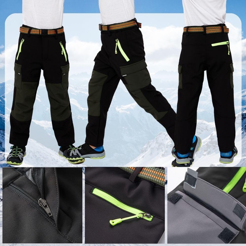 Pantaloni termici impermeabili per ragazzi e ragazze, pantaloni da neve invernali, pantaloni cargo imbottiti, pantaloni da sci softshell, per bambini