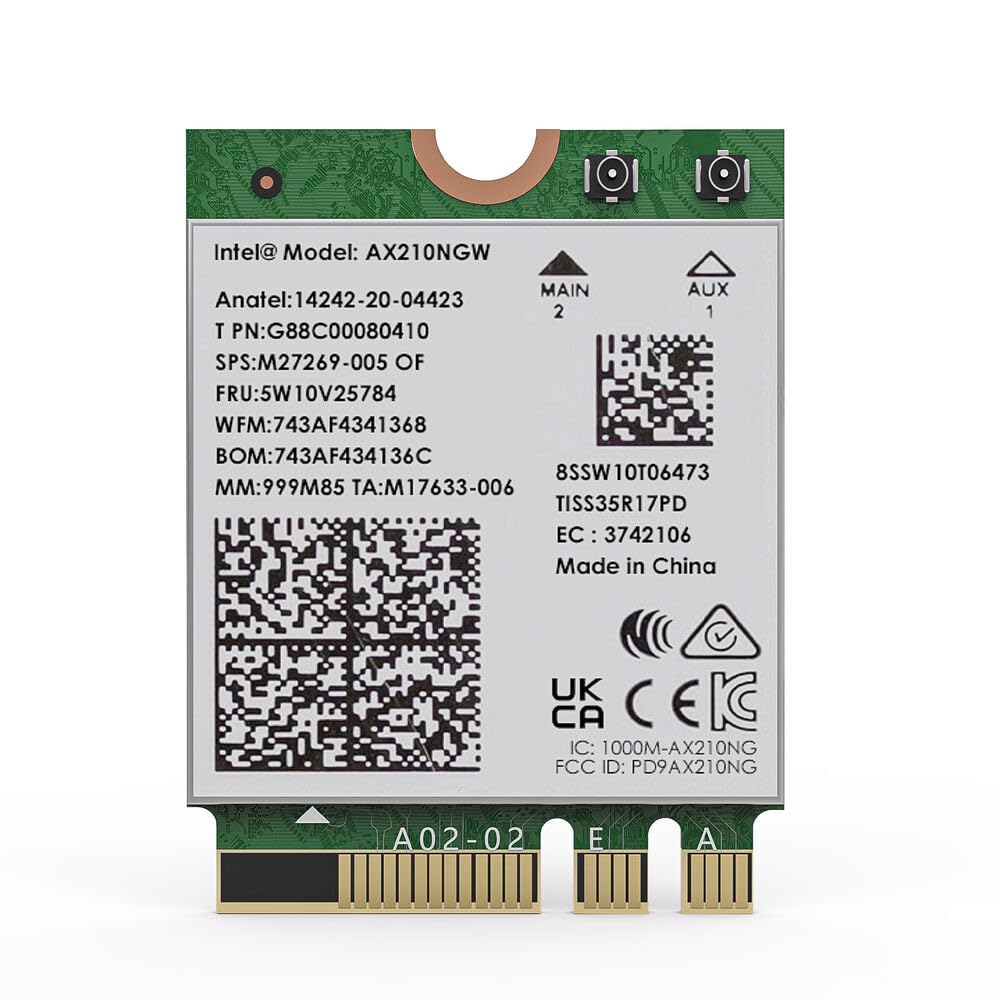 Scheda wireless Intel AX210 WiFi 6E, M.2 NGFF, Bluetooth 5.3, 5400Mbps Tri-Band 2.4/5/6GHz, Windows 10/11 64-bit