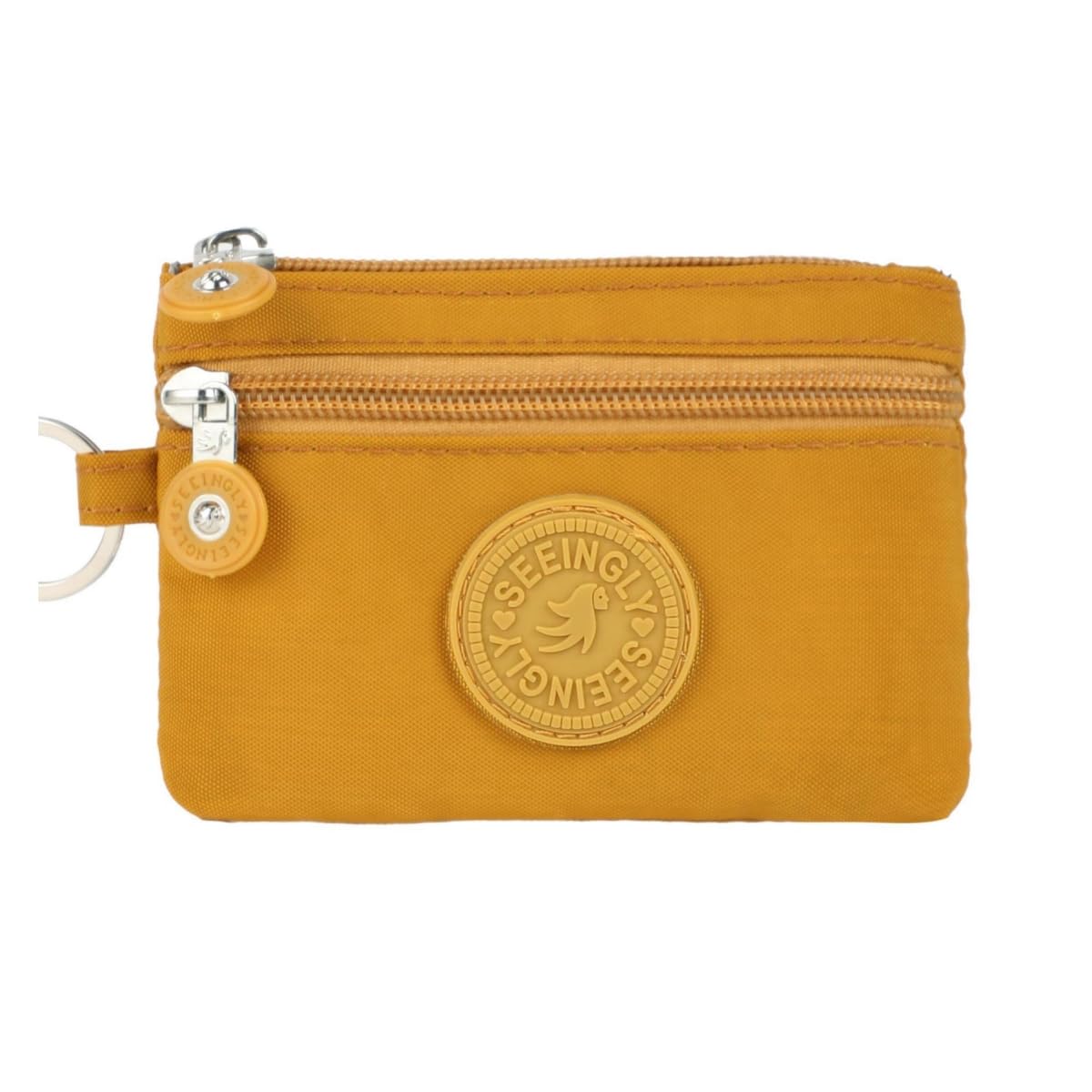 ERJUR Small Wallet for Women Men Coin Purse Change Holder Zipper Nylon Coin Purse with Keychain (Yellow)