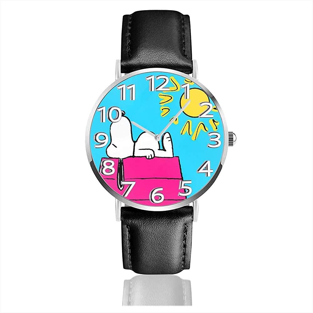 Sunny Day Snnoopy Unisex Easy Reader Quartz Analog Leather Strap Watch