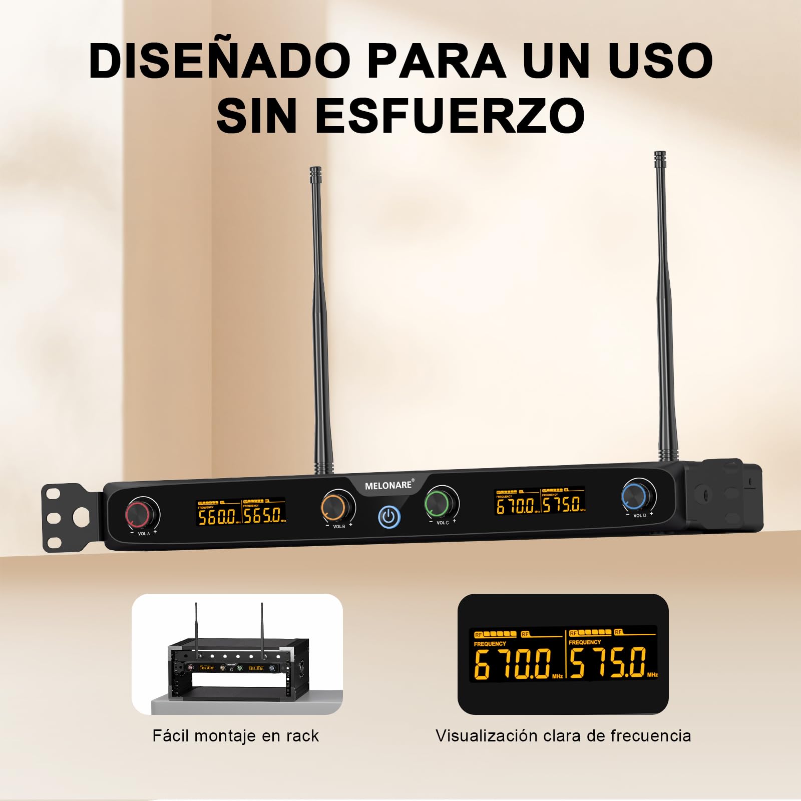 MELONARE Sistema de micrófono inalámbrico UHF Rack 4 Canales MWM-41F | 4 micrófonos de mano dinámicos, 4 x 10 frecuencias, alcance 260 ft, voces en vivo, karaoke, iglesia, DJ