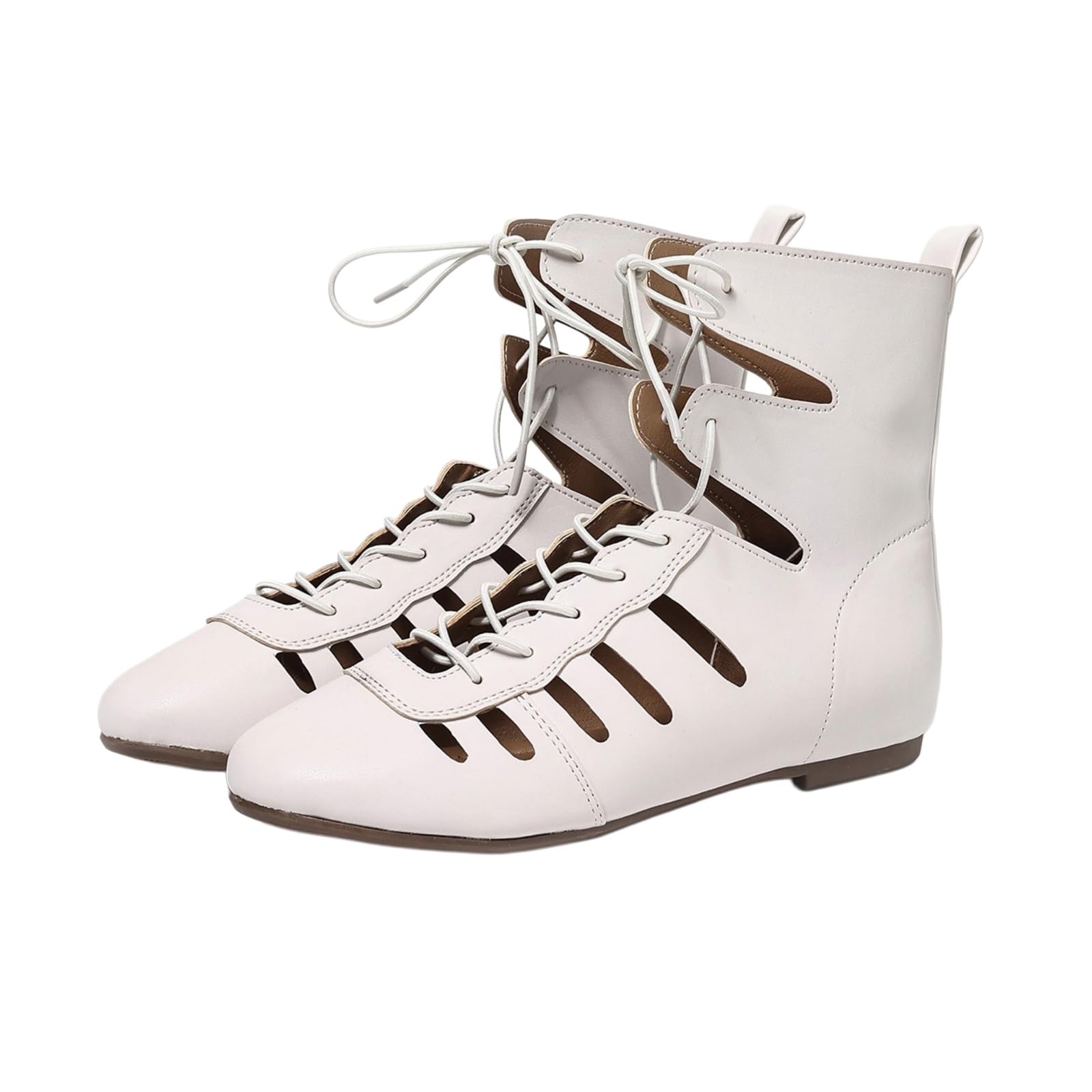 Hixingo Botines Planos con Cordones para Mujer, Sandalias Transpirables con Recortes, Botines de Verano Cómodos de Punta Redonda, Zapatos Planos para Uso Diario