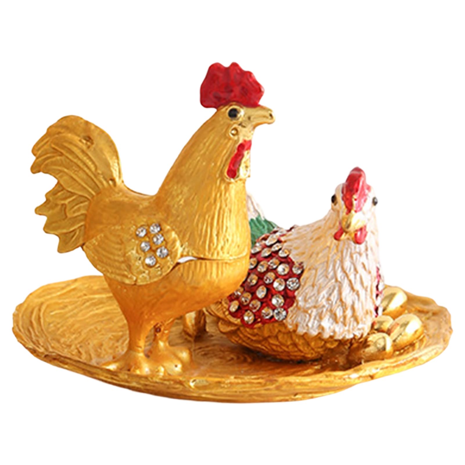 XuQiZZpp Artistic Hand Painted Rooster Trinket Box Jewelry Container Alloy Texture Suitable for Small Jewelry Organization