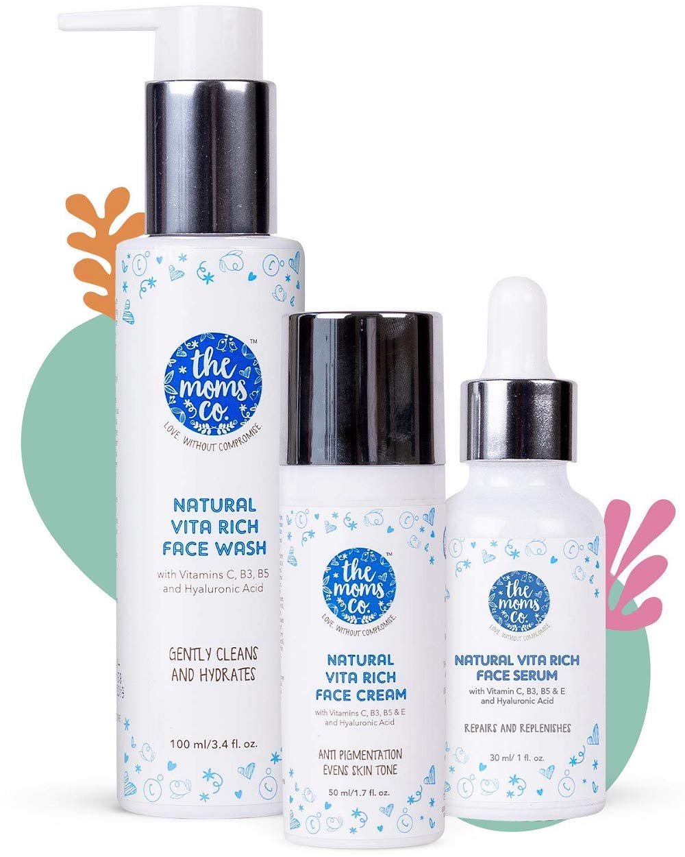 The Moms Co. Natural Vita Rich Complete Night Repair Bundle with Face Wash, Face Cream & Face Serum