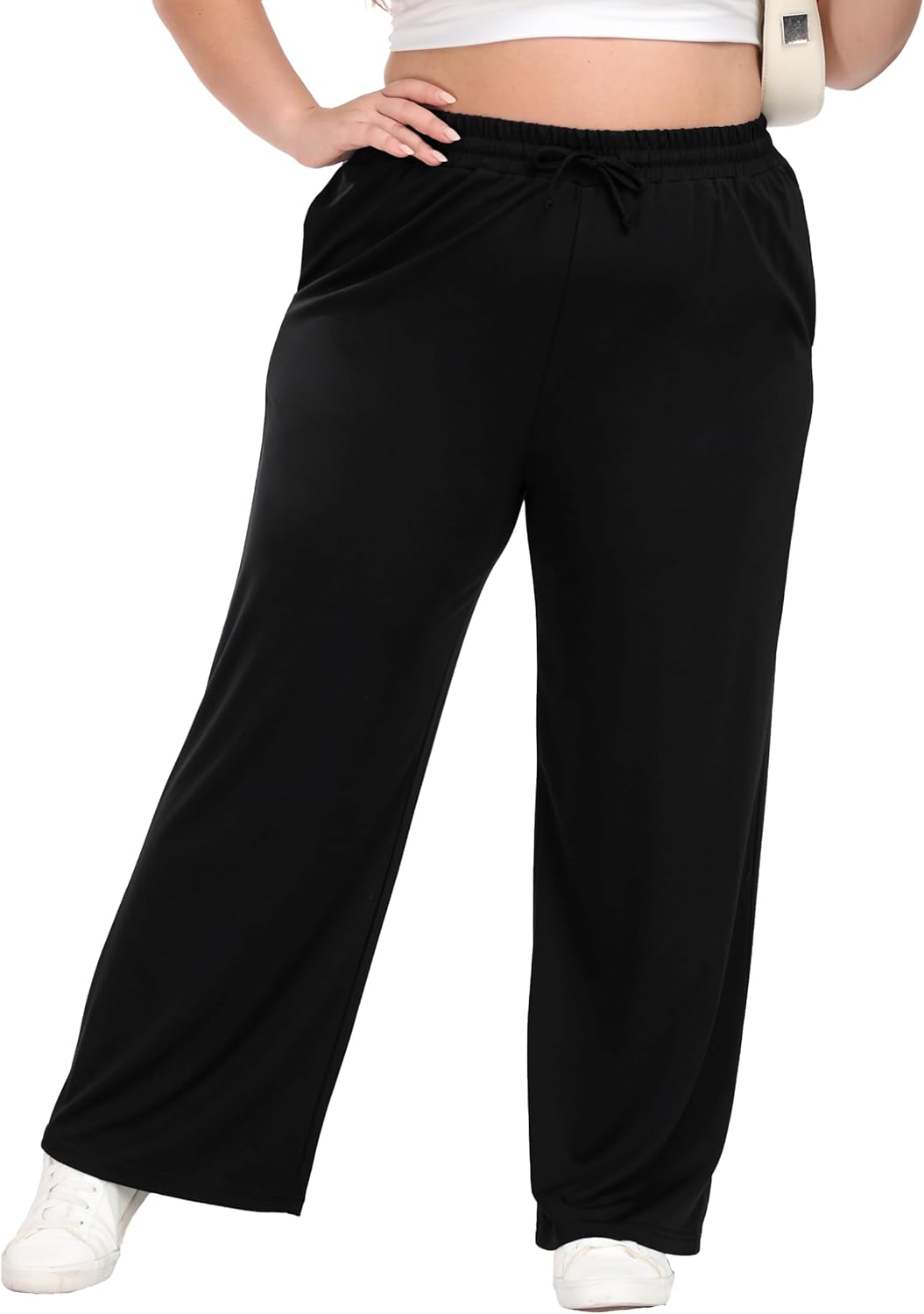 A-Wintage Plus Size Wide Leg Pants for Women Soft Casual Pants Loose Fit Drawstring Pajama Pants with Pockets - Image 3