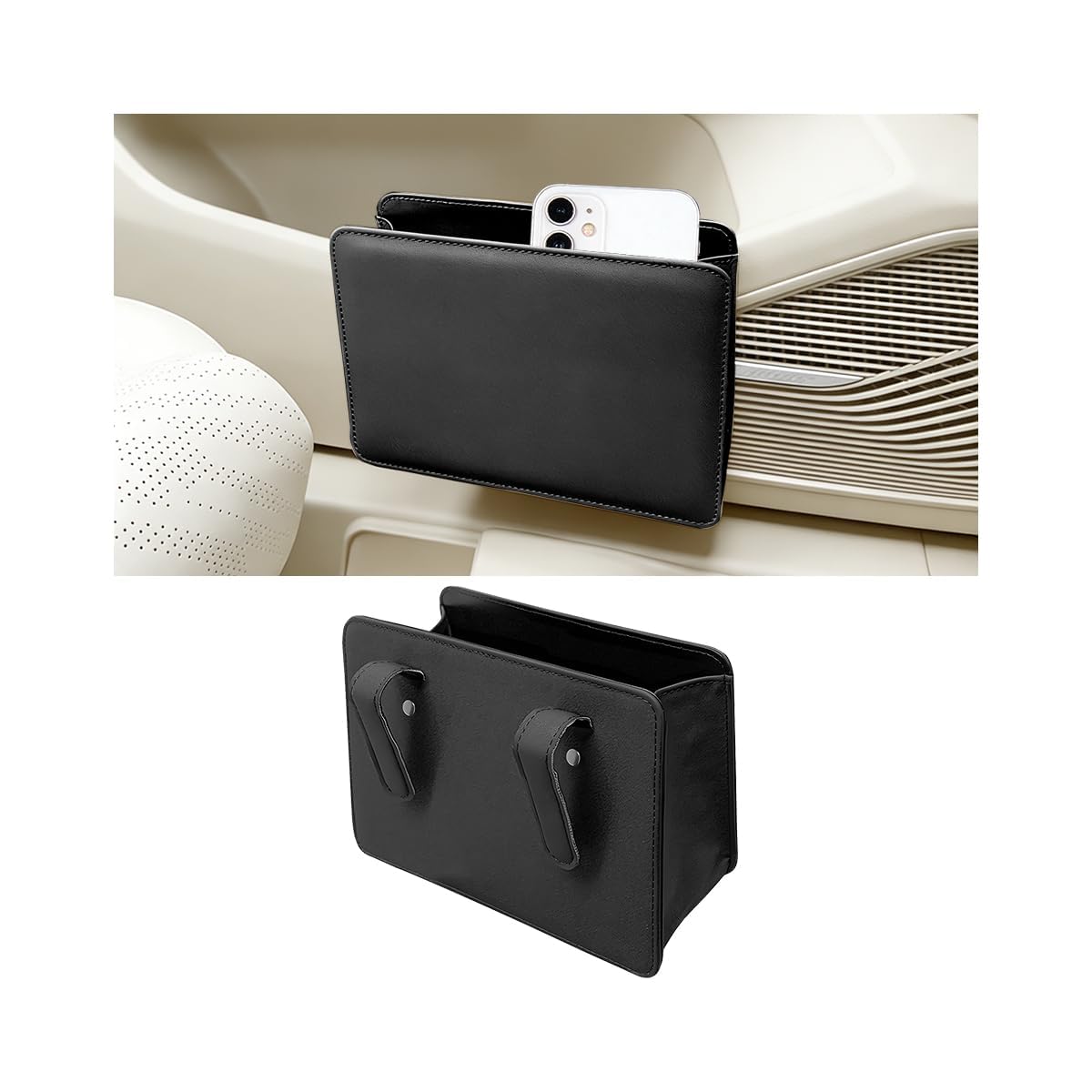 Tryagat Car Rubbish Bin for Citroen C5X 2026 2025-2021, Vehicle Back Seat Organizer Foldable Waterproof Interior Accessories Storage Pouch Leather