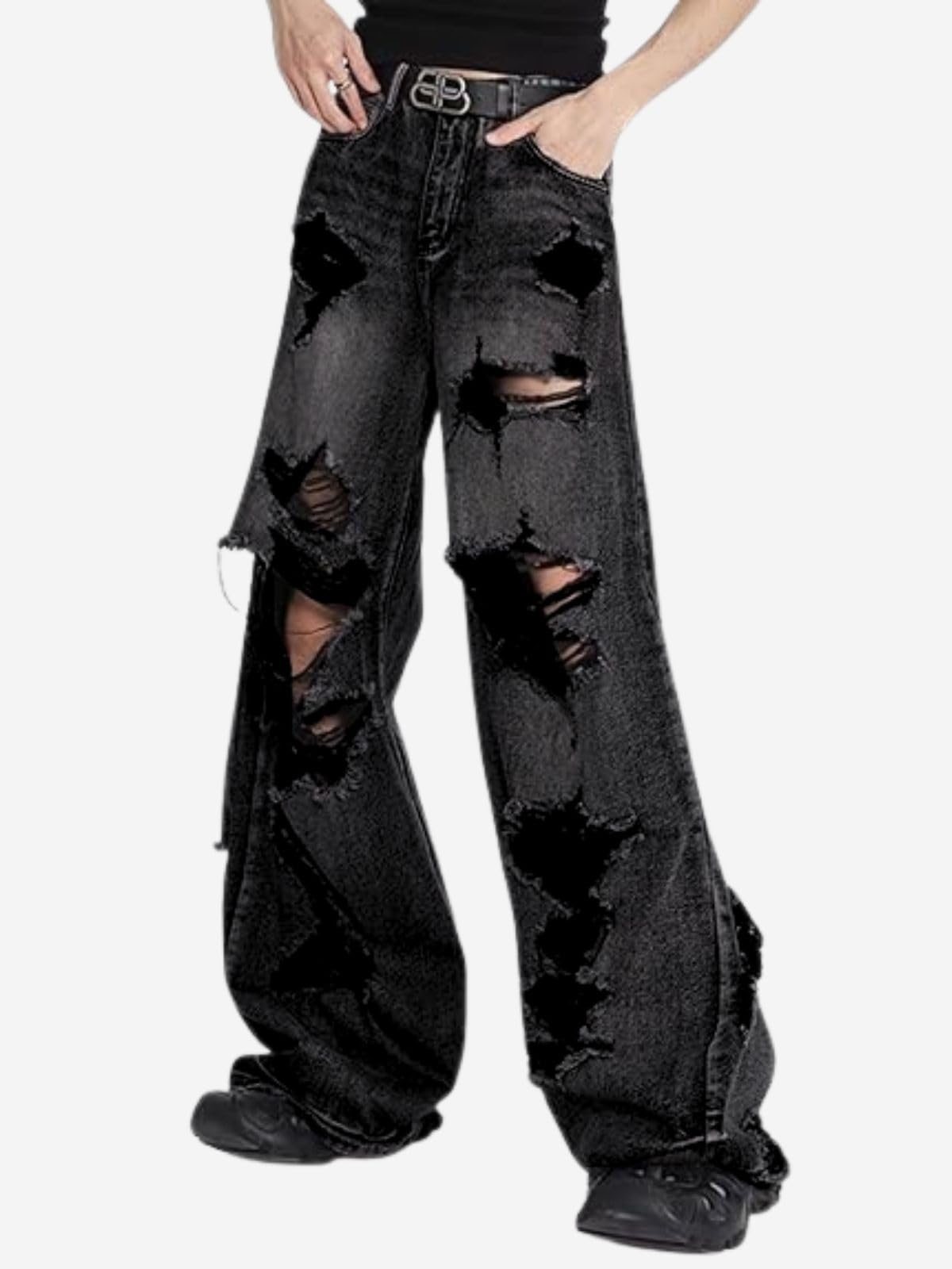 Baggy-Jeans für Damen und Herren, gerades Bein, hohe Taille, Distressed Jeans, Y2K, Grunge-Sommerkleidung.