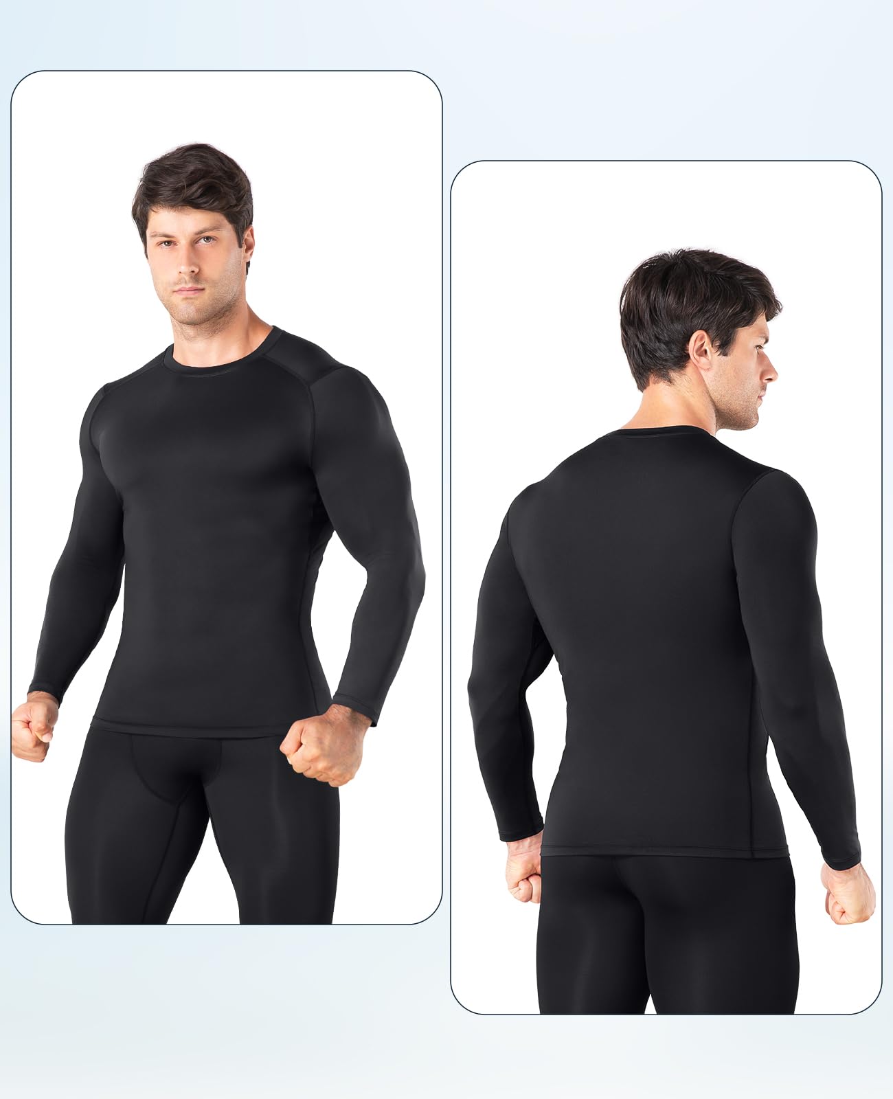 Niksa Lot de 1/2/3 t-shirts de compression pour homme, t-shirt fonctionnel à manches longues, col rond, respirant, pour la course, l'entraînement, le fitness
