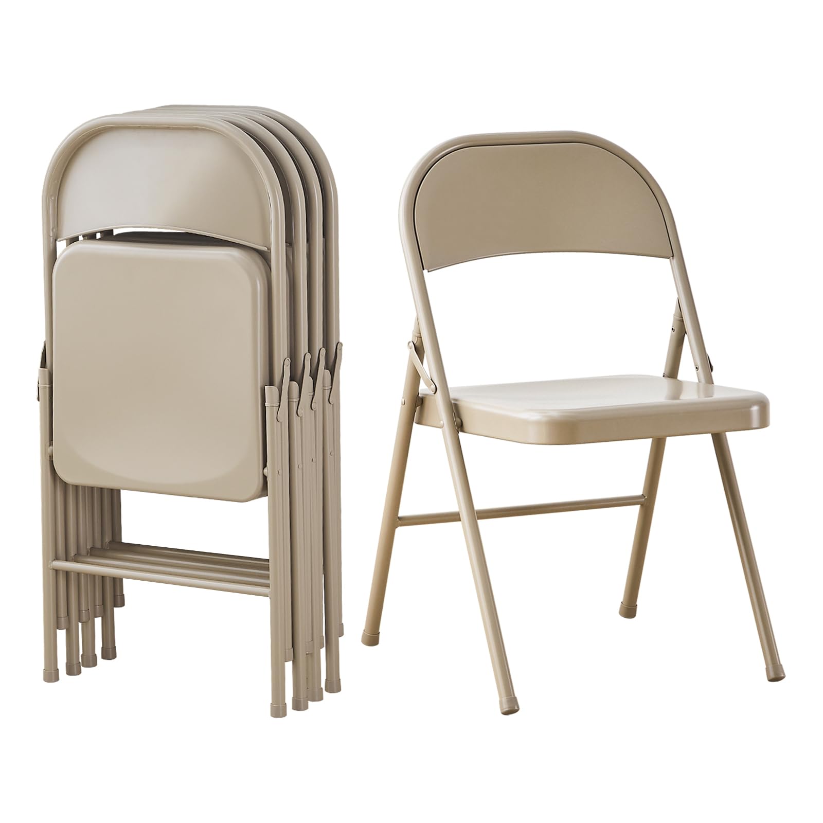 KAIHAOWIN Pack 4 Sillas Plegables de Metal, Sillas Plegables Estables, Silla Plegable Que Ahorra Espacio para Reuniones, Oficina, Boda, Fiesta y Eventos, Beige