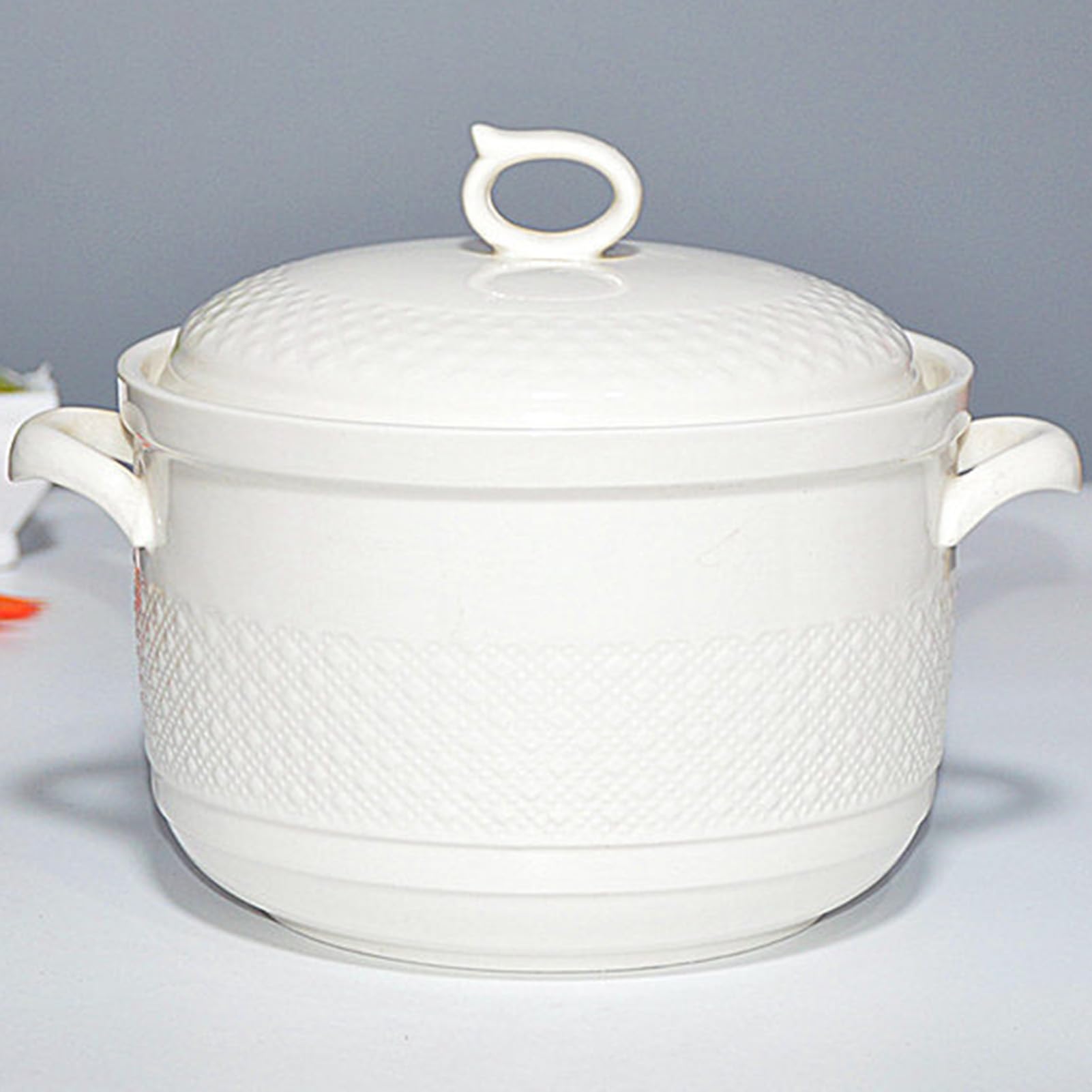 VHJdtE Ceramic stew pots, Small Copper White Soup Tureen Porcelain Serving Bowl with Lid and(White,1.4Quarts)