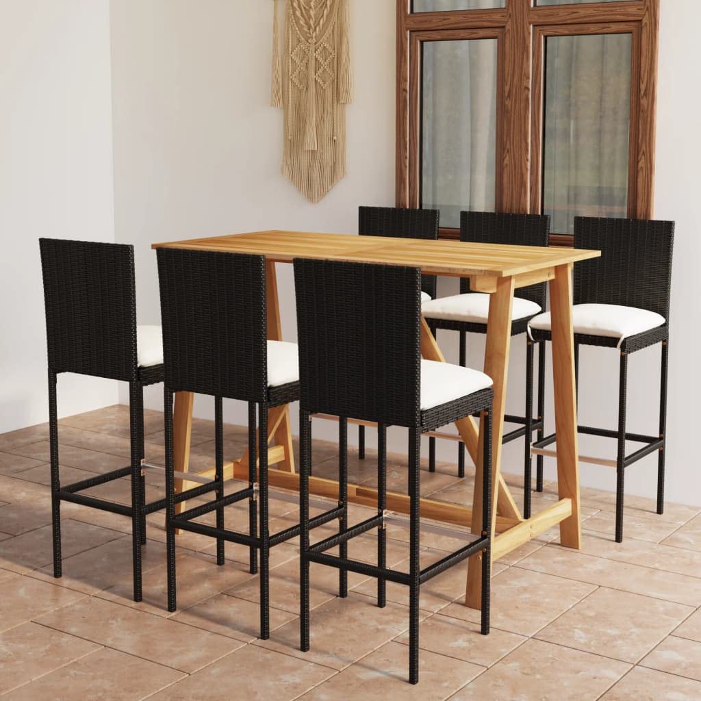 Juego de muebles de jardín con cojines para jardín, 7 piezas, color negro