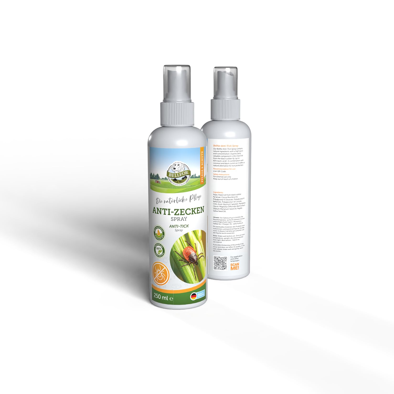 Bellfor ZEComplete Set – Anti-Zecken Spray (250 ml) mit Mariendistelöl, Kokosöl & Insektenfett und Complete-Snack (150 g) mit Laurinsäure – Frei von Chemikalien