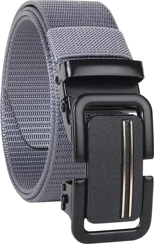 Image of TPM Nylon Webbing Belt with Automatic Buckle, Grey, Breathable Non-Slip, Adjustable Unisex