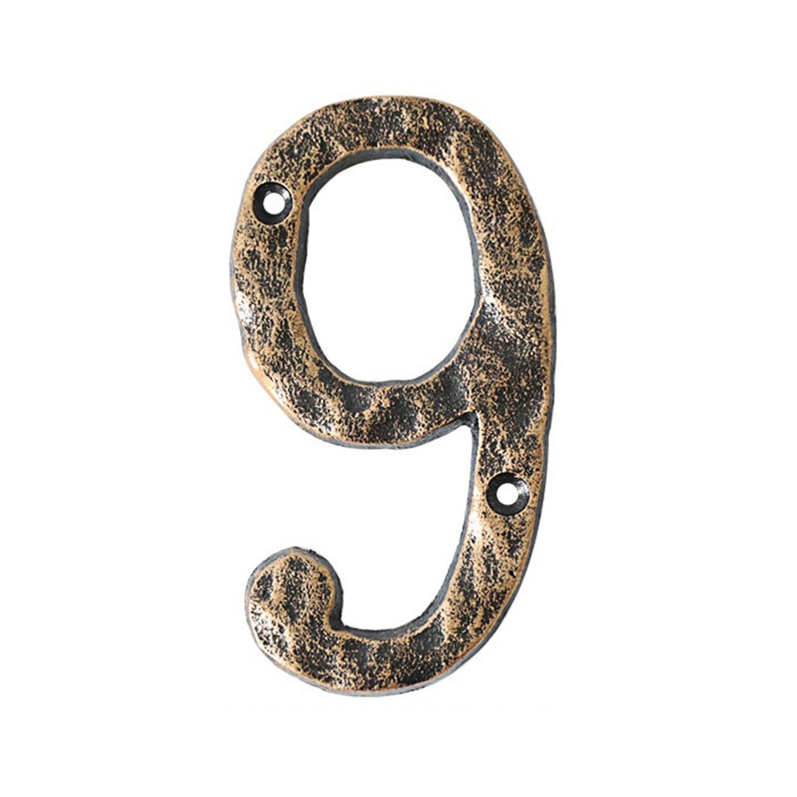 Números casa 5,5 pulgadas con tornillos - Número puerta moderno metal, números dirección hierro fundido bronce, cartel dirección, para exterior, buzón, apartamento, jardín, habitación(9)