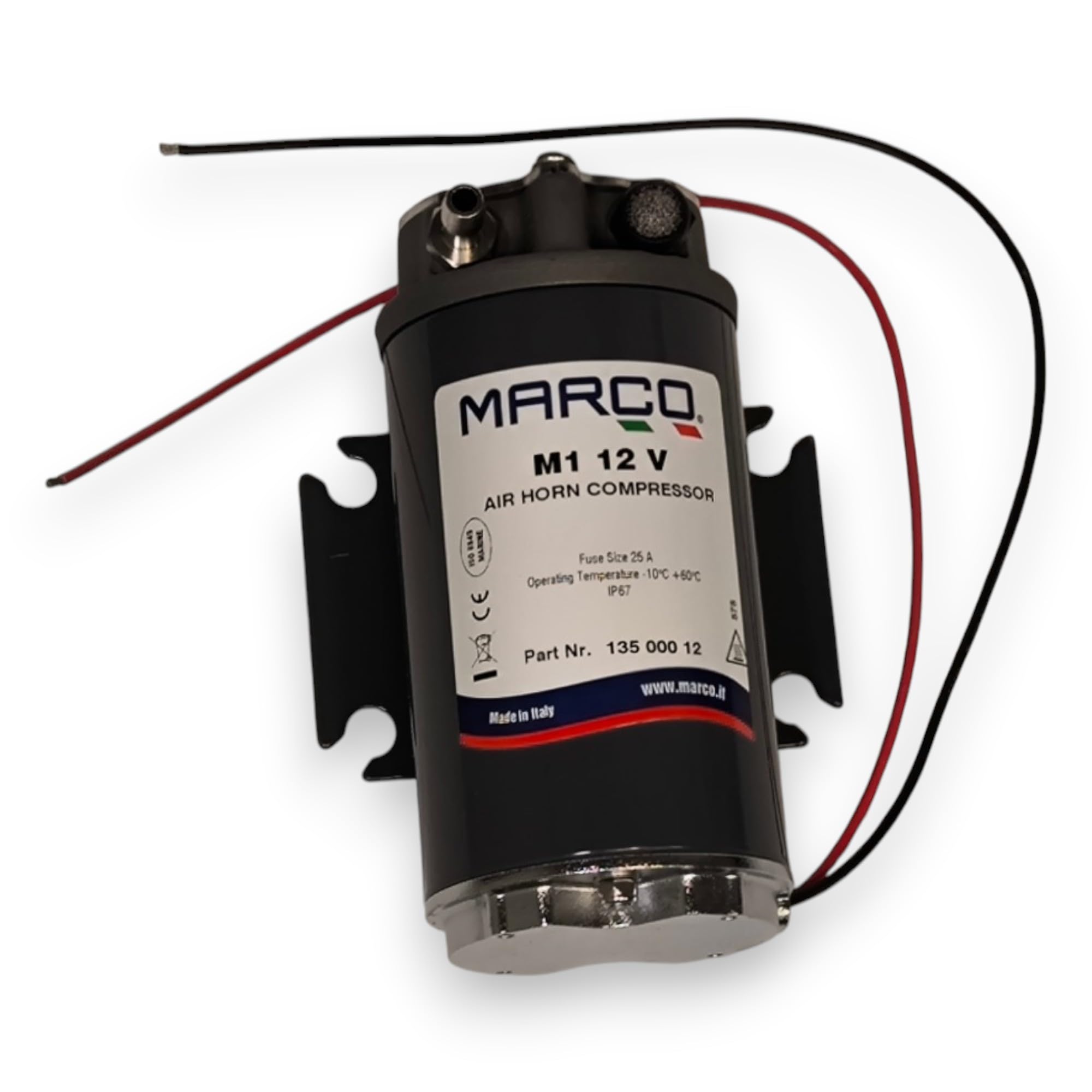 Marco Pump M1 Compresseur d'air pour klaxon, 12 V/24 V, très résistant, design compact, gonflage rapide, idéal pour les kits de klaxon de train, voiture et camion, performance fiable, installation