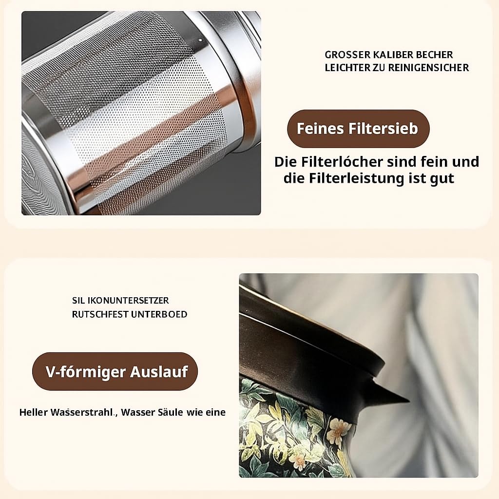 Teekanne mit Siebeinsatz 1000ml Glas – Doppelwandige Thermoskanne für losen Tee, Isolierte Teekanne mit Teesieb, Transparentes Design für Home & Office (M,1000ML)