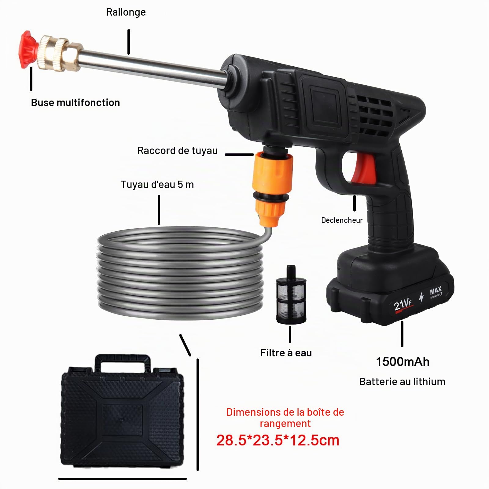 Nettoyeur Haute Pression Portable sans Fil avec 2 Batteries 21V Nettoyeur Haute Pression à Batterie pour Voiture/Jardin/Terrasse,2 Multi-Usage Buses, Tuyau De 5M