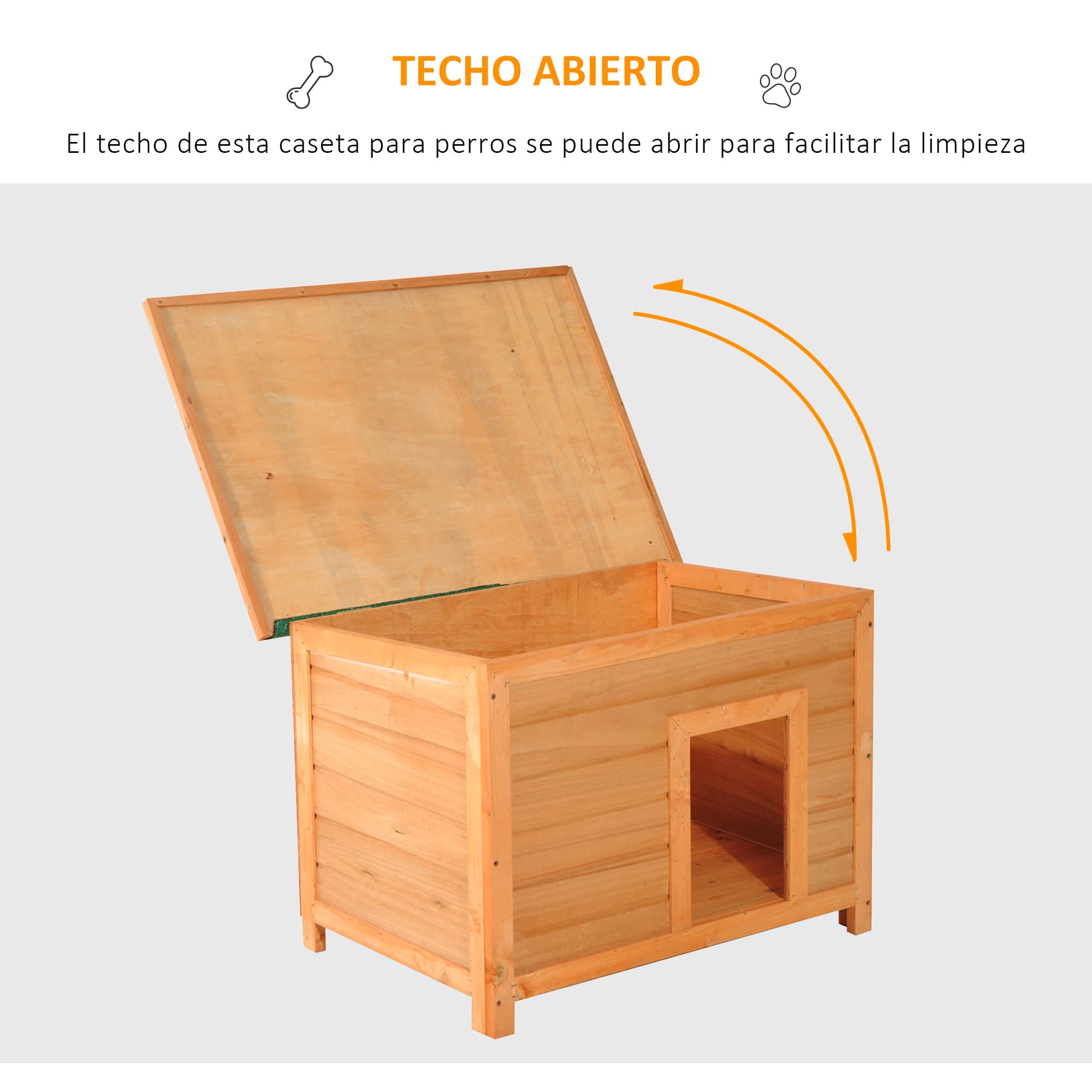 PawHut Caseta para Perro 82 x 58 x 58cm Madera Impermeable con Tejado Verde Abatible y 4 Pies Antideslizantes