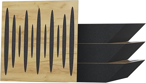 Paquete de 4  Trampa de graves de esquina difusora de absorción de sonido Pulso  19.7 x 19.7 x 4 pulgadas  Absorción - Difusión - Reflejo  Madera