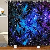 Cannabis Galaxis Duschvorhang Marihuana Blätter Duschvorhang Textil Universum Raum Sternenhimmel Badewanne Badvorhang für Kinder Erwachsene Trippy Unkrautblatt Botanisch Duschvorhang 180x180cm