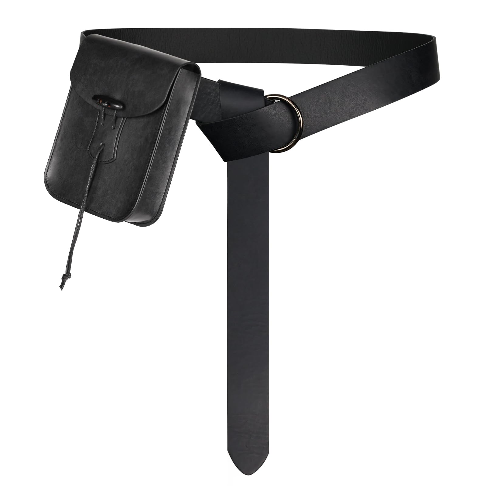 EpicCos Renaissance Belt Pouch, Medieval Pirate Cosplay Accessories for LARP, Vintage Leather Waist Bag with Ren Faire Belt (Black)