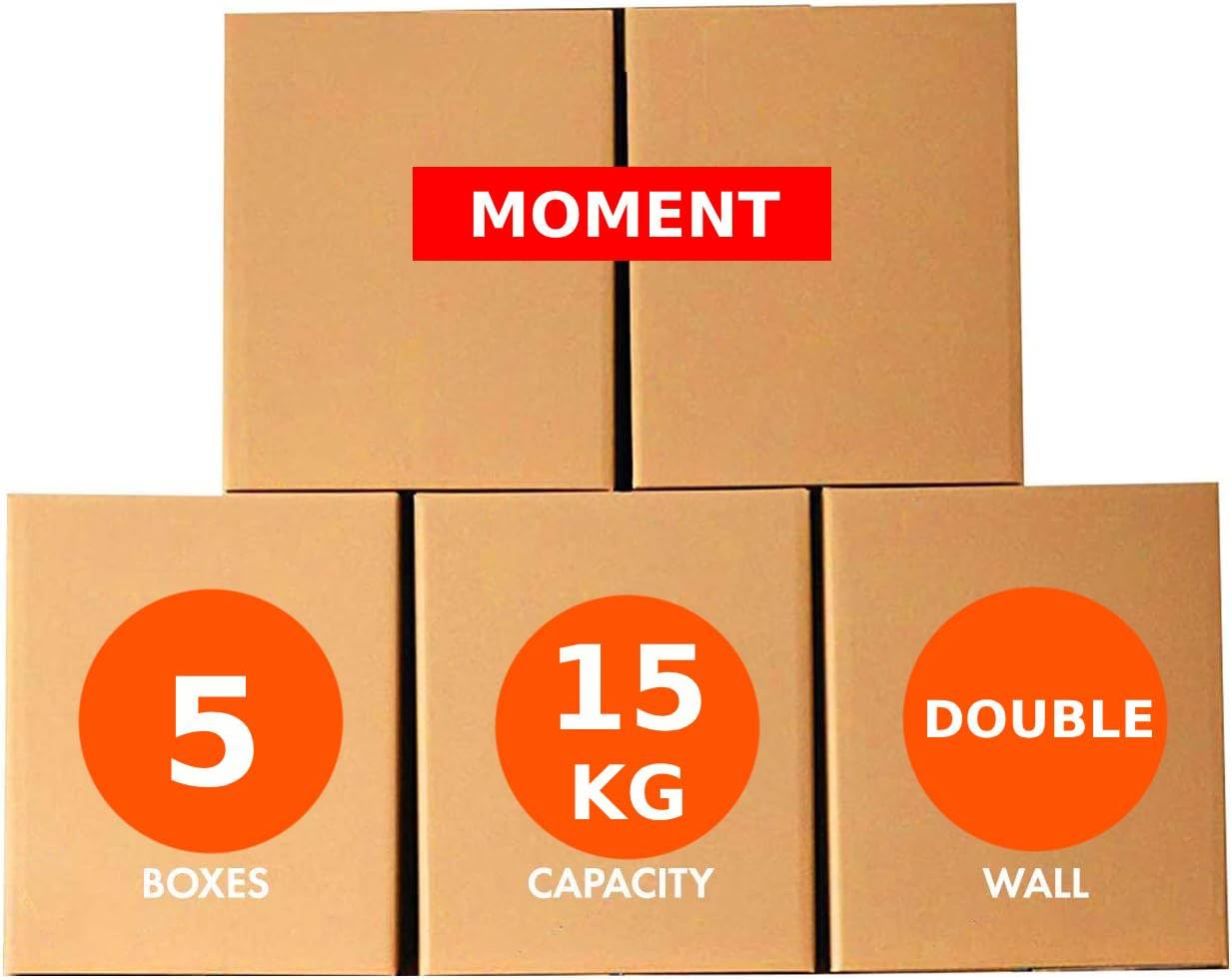 MOMENT [5 Pack] Small Double Wall 100% Recyclable Corrugated Cardboard Moving Boxes with 15 KG capacity, [41 x 33 x 33 cm] Brown Carton for Packaging, Shipping and Storage, 5 ply [Color : Brown]
