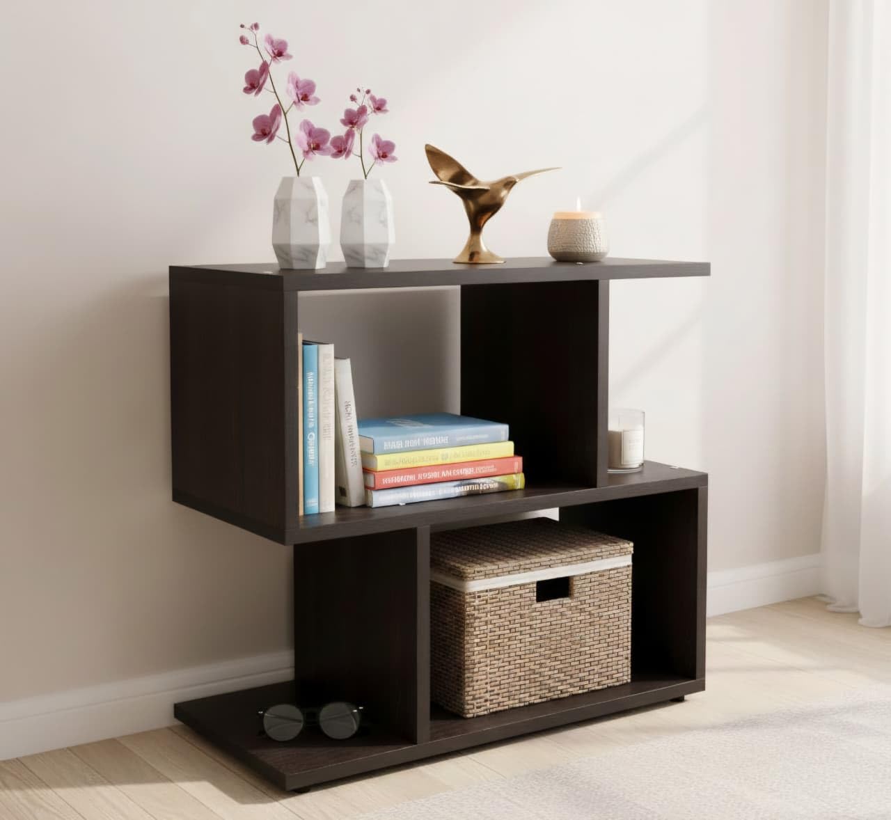 Firebees Modern Bedside Table for Bedroom with Open Storage | Nightstand & Side Tables for Bedroom | End Table, Small Space Coffee Table and Corner Table for Living Room Decor | Dark brown 48×20×43 cm-image-28