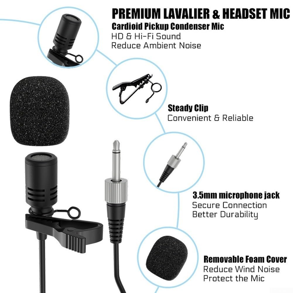 Microfono senza fili, microfono portatile, sistema audio cristallino per registrazioni di eventi per altoparlanti e lavalier per video dal vivo