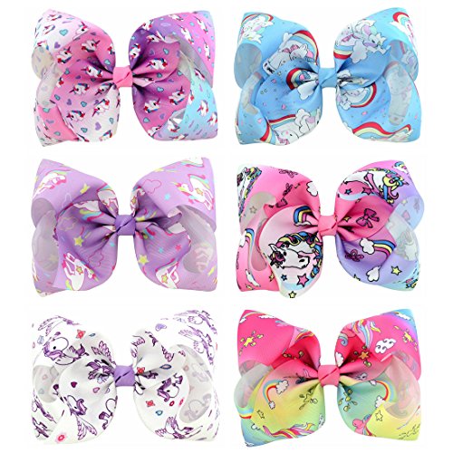 6 Pcs 8 Inch Large Colorful Bow Hairpin Girls Bows with Clip Hair Bows (Style 4)