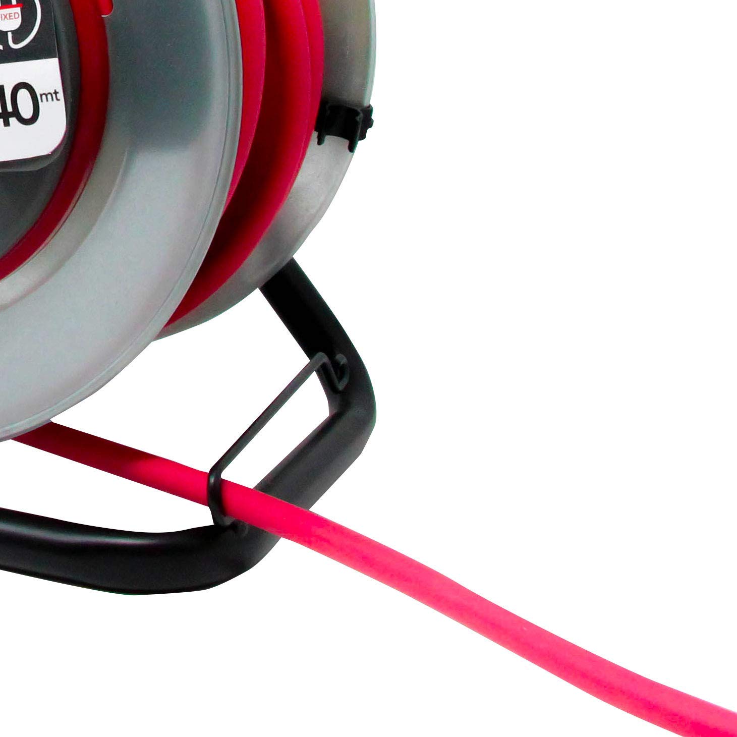 Electraline 208668 - Enrollador de jardín profesional con alargador de metal con platino fijo (40 m, H05VV-F 3G1,5 mm2, con guía para cable, color rojo