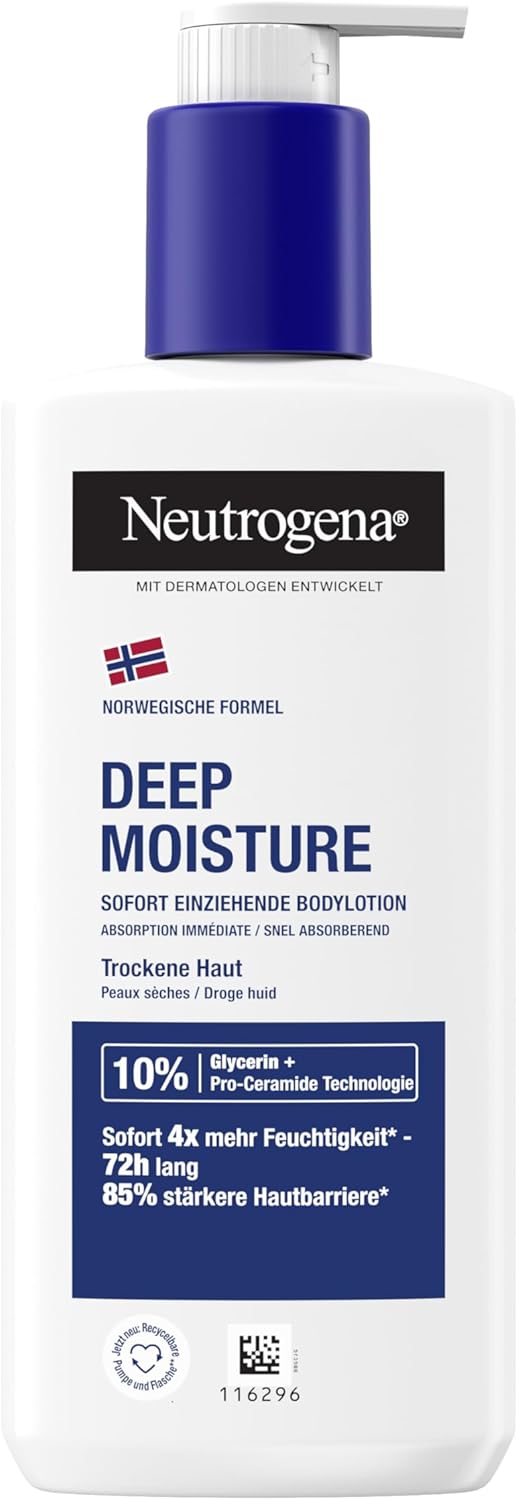 Neutrogena Noorse Formule Deep Moisture Bodylotion (250 ml), direct intrekkende bodylotion voor 72 uur intensieve vochtigheid, niet-vette huidverzorgingslotion voor droge huid