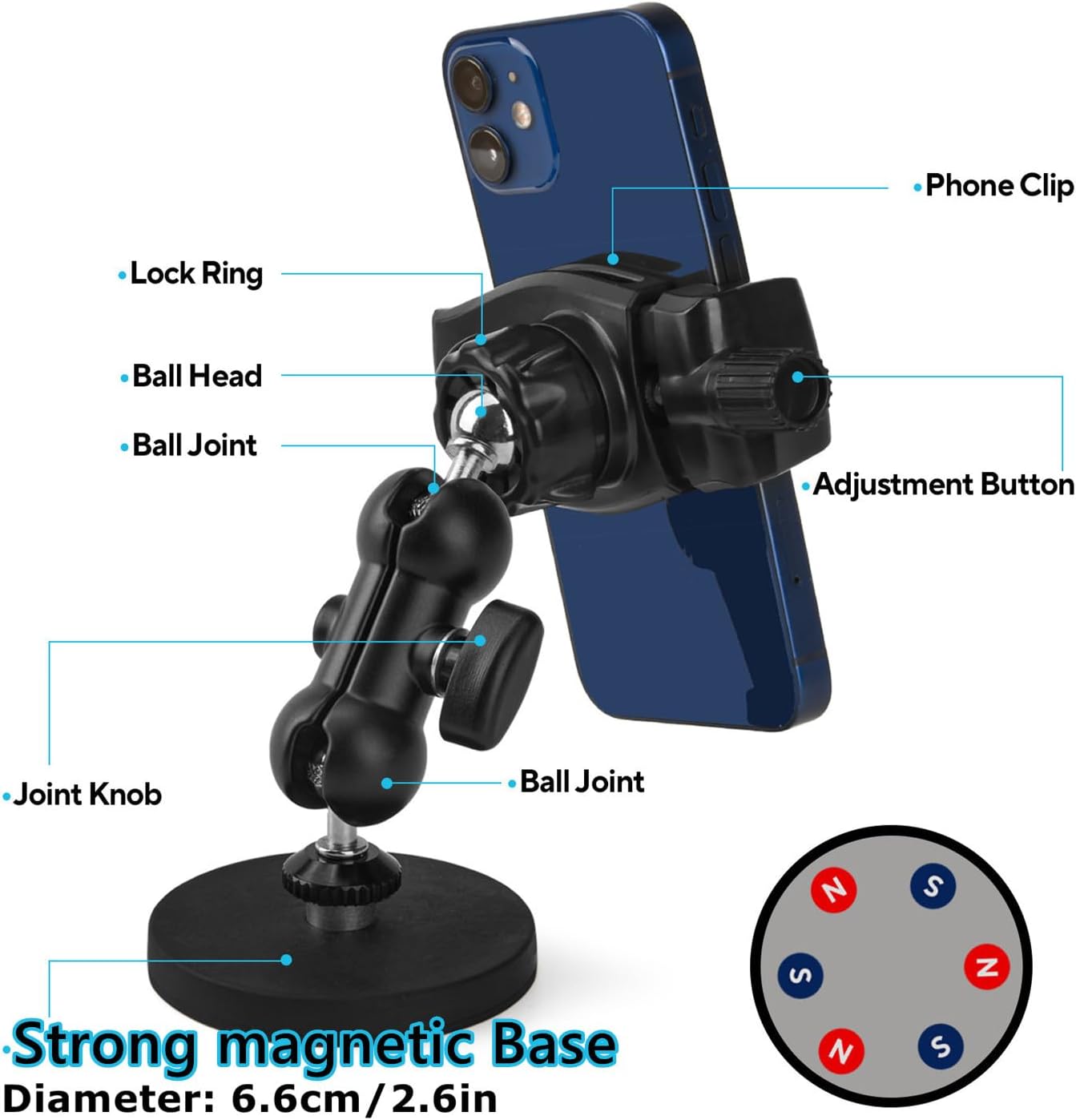 Gym Magnetic Phone Holder for Video Recording, 360° Adjustable Gym Phone Magnet Mount Attaches to Metal Surfaces, for 3.5-7.5" Smartphones - Image 3