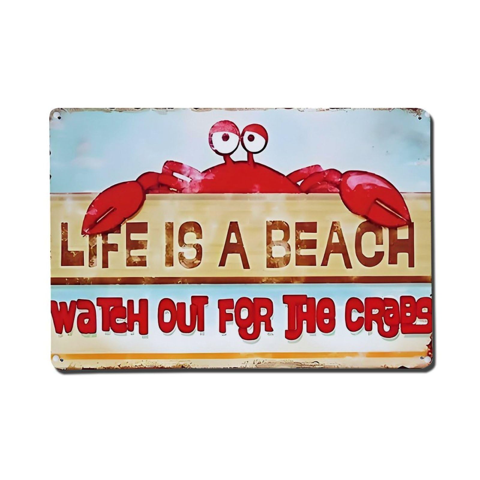 Jdfenggu Vintage Life Is A Beach Crab Retro Metal Tin Sign, Metal Poster For Bar, Home, Man Cave, Kitchen, Laundry Room Art Decor 8X12 Inch