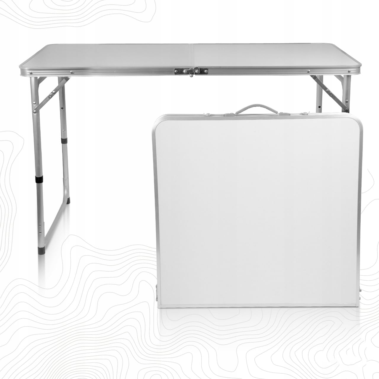 Składany Zestaw Kempingowy, Przenośny Stół 120cm z 4 Krzesłami, Aluminiowy, Biały, do Pikników i Turystyki, Rozkładany Komplet Mebli Outdoorowych,120×70×60cm