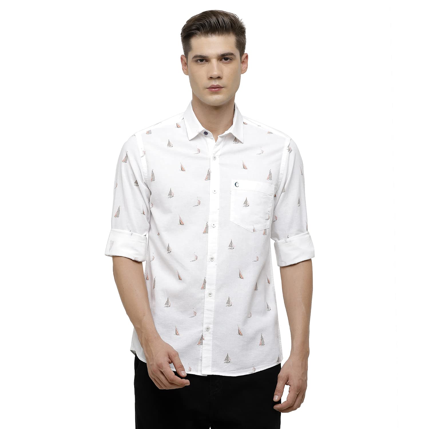 White Printed Regular Fit Casual Shirt