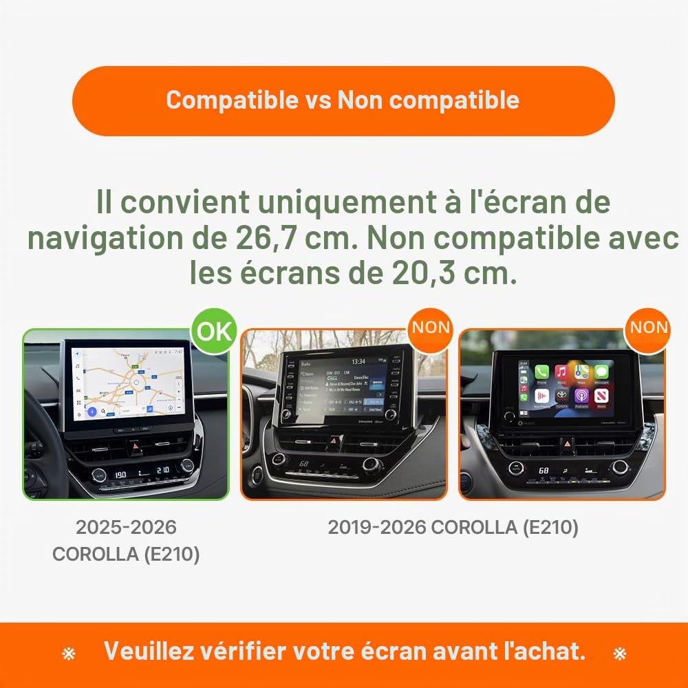 FICS Support de téléphone de voiture pour Toyota Corolla 2025, 2026 (E210, moniteur 10,5") — Support d'écran central sur mesure, design usine, sans adhésif, vue de conduite stable