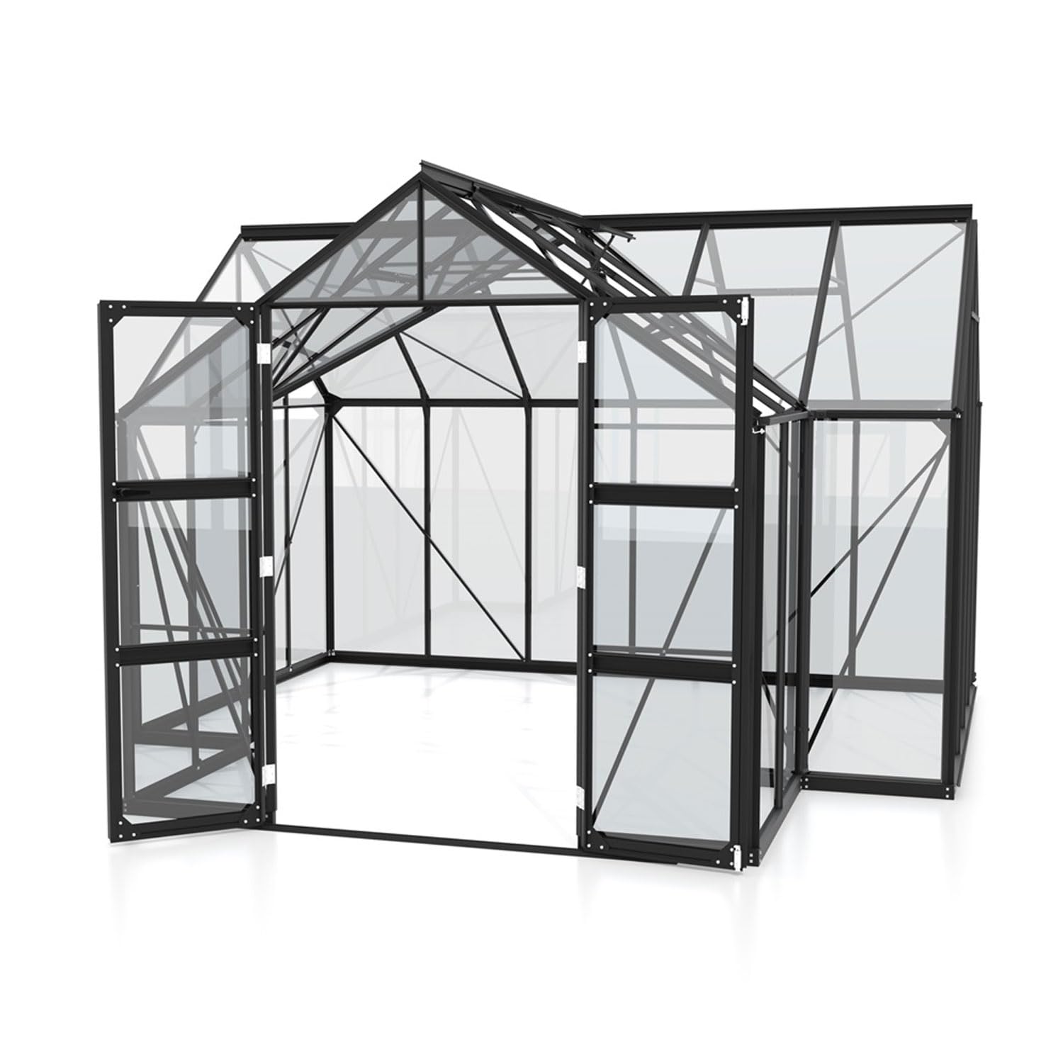 Vitavia Gewächshaus Clarus, schwarz, 13 m², 3 mm ESG | Wetterfestes & stabiles Treibhaus | Perfekt für Gemüse & Pflanzen | Robust & langlebig