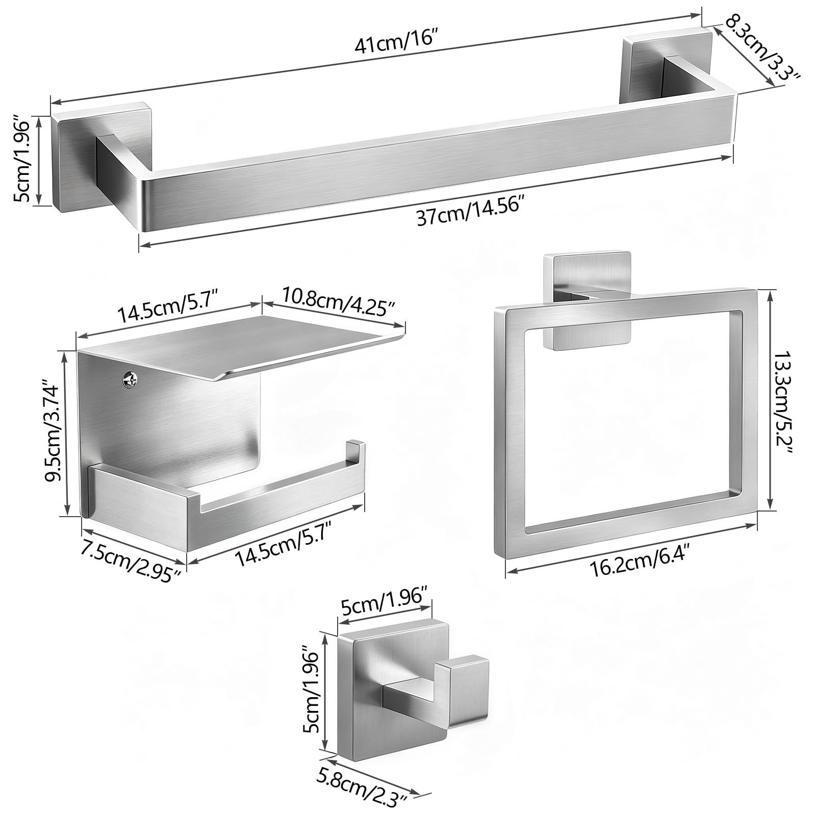 STWWO 5-Piece Bathroom Accessories Hardware Set Brushed Nickel — Amazon image 7