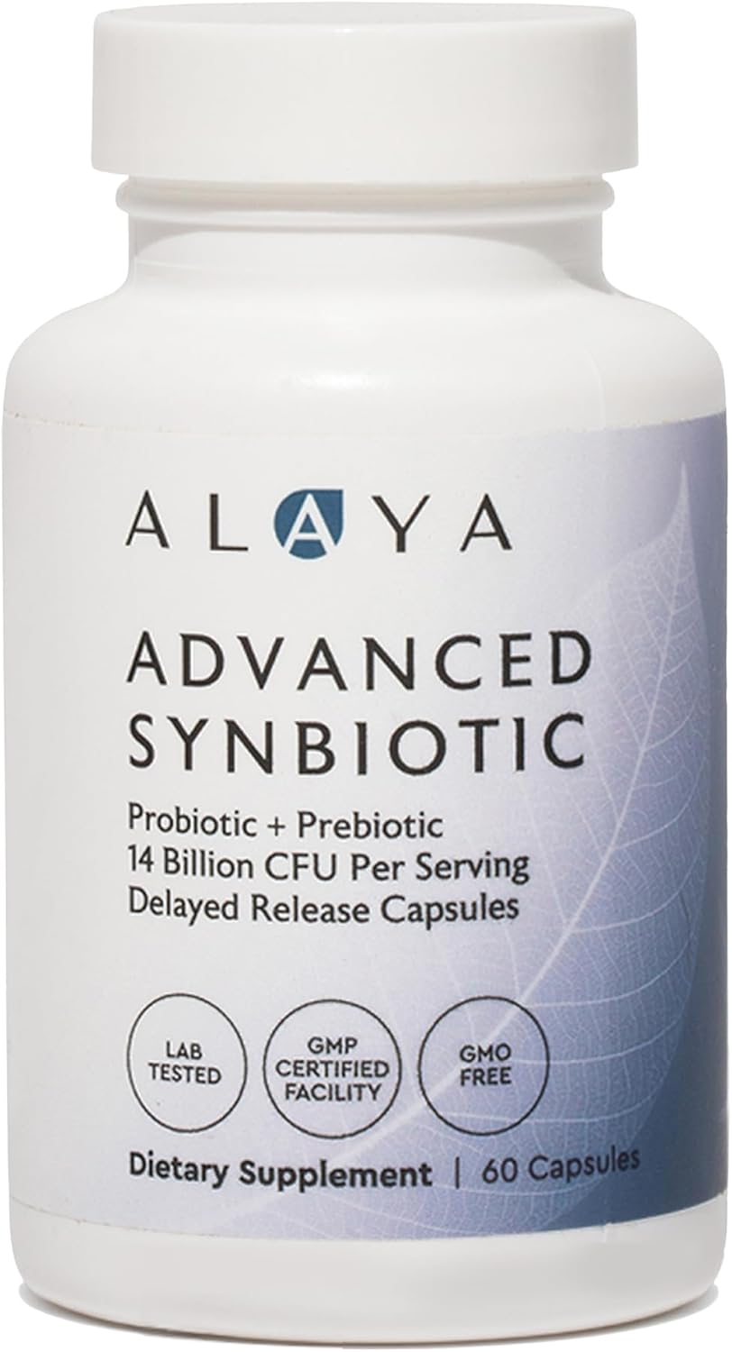 Alaya Naturals Advanced Synbiotic – Probiotic + Prebiotic – 14 Billion CFU Delayed Release Probiotic Supplement with Prebiotics from Sunfiber®, and L-glutamine for Gut Lining Integrity – 60 Capsules Alaya Naturals Advanced Synbiotic – Probiotic + Prebiotic – 14 Billion CFU Delayed Release Probiotic Supplement with Prebiotics from Sunfiber®, and L-glutamine for Gut Lining Integrity – 60 Capsules