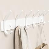 Coat Rack Wall Mount Hooks - 15 Inch Matte White Metal 6-Hook Organizer Wall Mounted, Modern Kids Room, Entryway & Bathroom Hanger for Beach Towels, Coats, Purses, Bags (1 Pack)