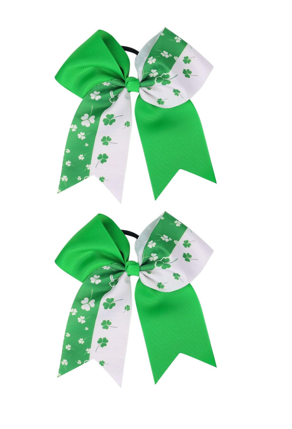 Koolgil Girl's St. Patrick's Day Bowknot Hair Tie Four Leaf Clover Children's Elastic Band Set of 2 (Style F)