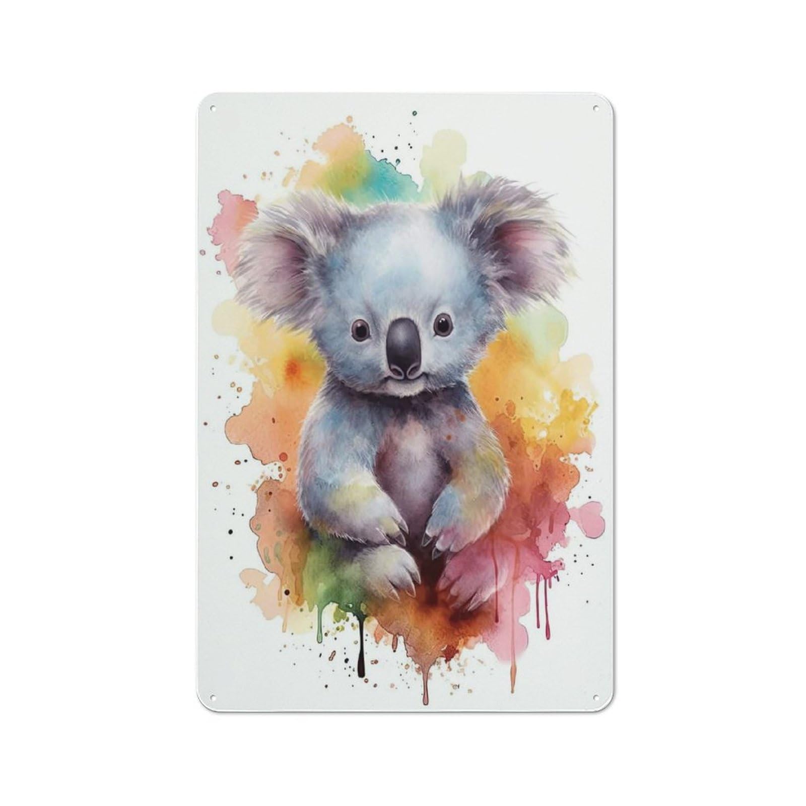 Rustic Vintage Metal Sign 30x20cm Featuring Cute Watercolor Baby Koala, Home Bar Decor for Cafe, Pub, Workshop Or Home Bar