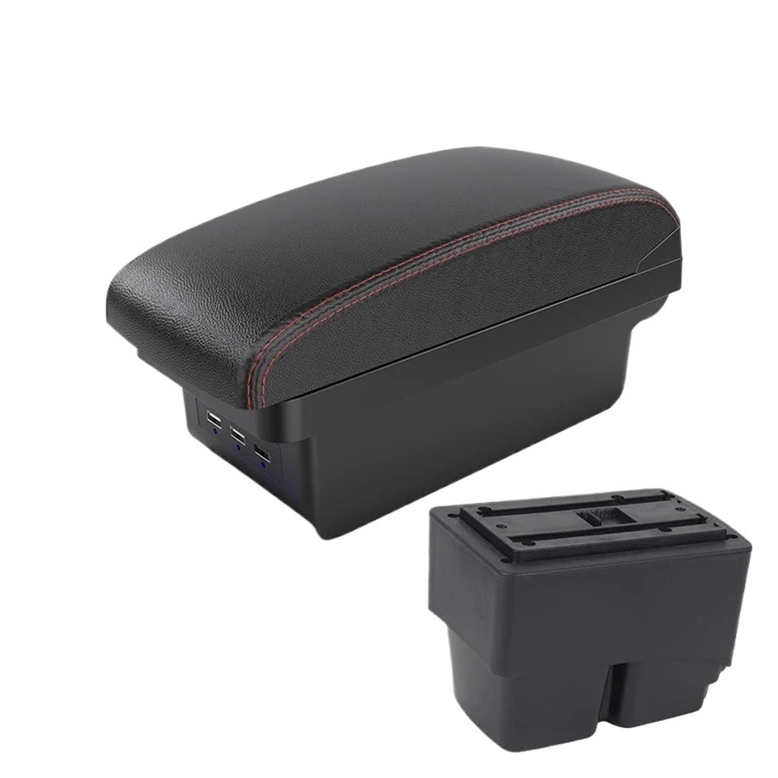 Hguvsjd Armrest Box For For Fiesta MK7 2009-2017 Armrest Dedicated Center Console Modified Storage Box Interior Accessories Car Armrests(B Black red 3 USB)