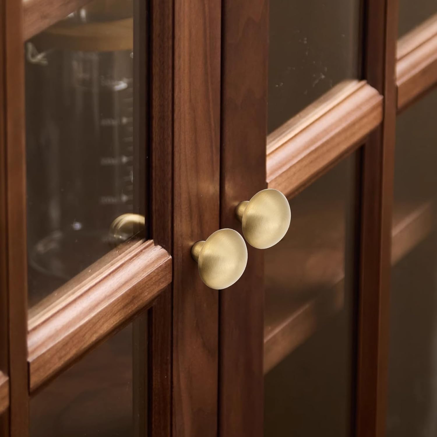 2pcs Solid Brass Cabinet Knobs Pulls Cabinet Drawer Dresser Gold knobs Modern Handles(1.26"x1.18"/32mmx30mm), Shaped Cabinet, Brushed