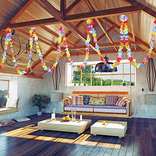 Jovitec Multicolor Tropical Flower Lei Garland Flower Leaves Banner For Hawaiian Luau Decorations (Style A, 4 Pack) #TOP4